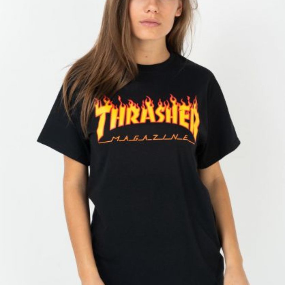 Black Thrasher Flame Logo Fitted T-Shirt